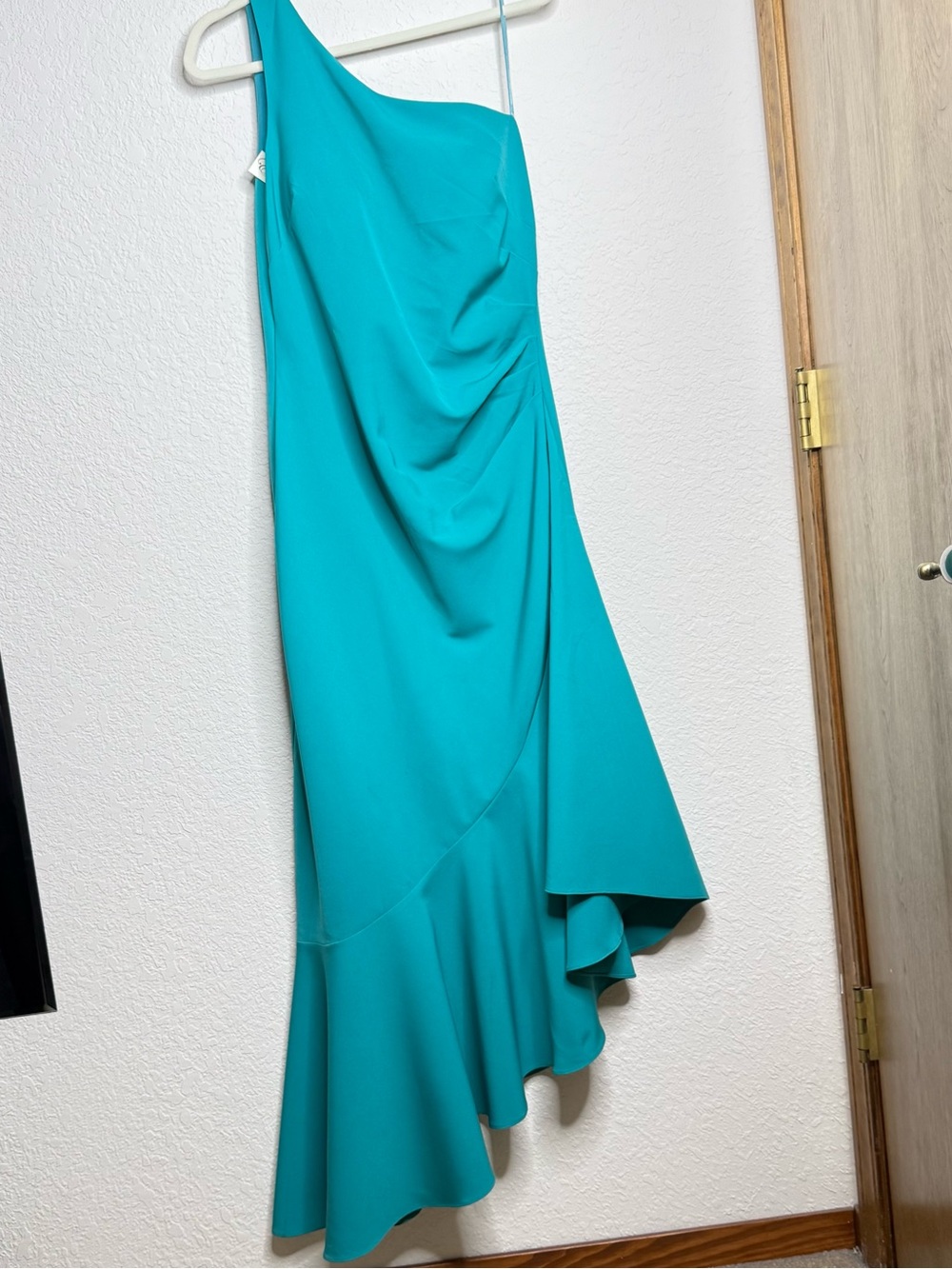 Eliza J Turquoise One Shoulder Asymmetrical Midi Dress Size 12 Elegant Occasion